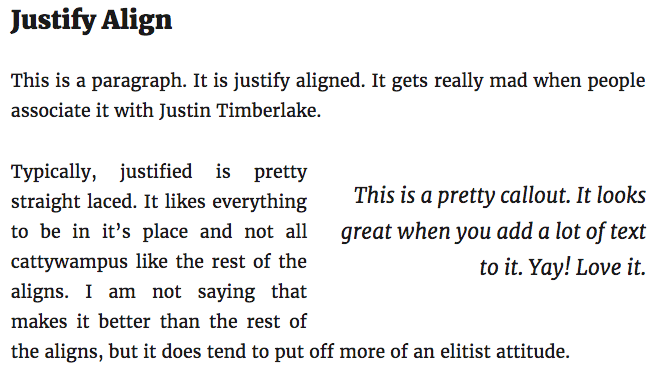 callout with right alignment, text wrapping around it on the left, and margins