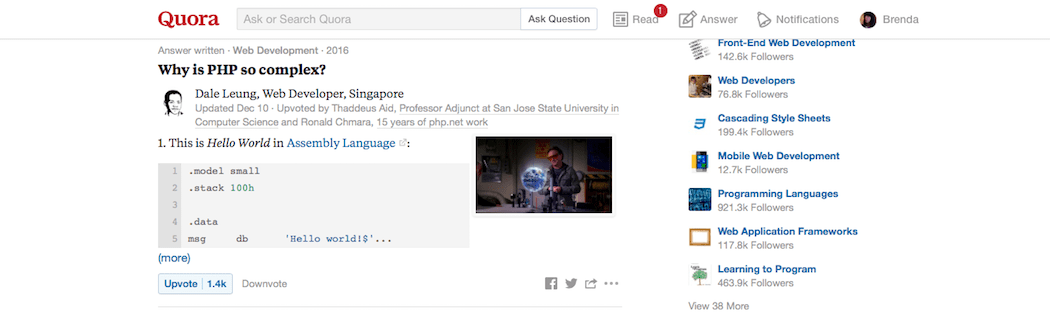 Grow your rep on Quora.
