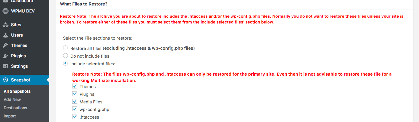 The "What Files to Restore" section