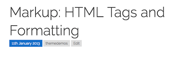 Penguin accessibility ready theme showing white on blue postmeta keyboard focus style.