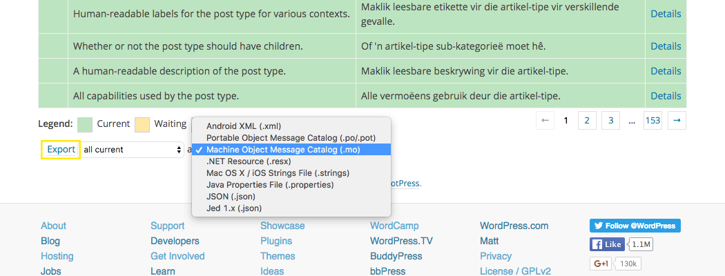 Translation file drop down box