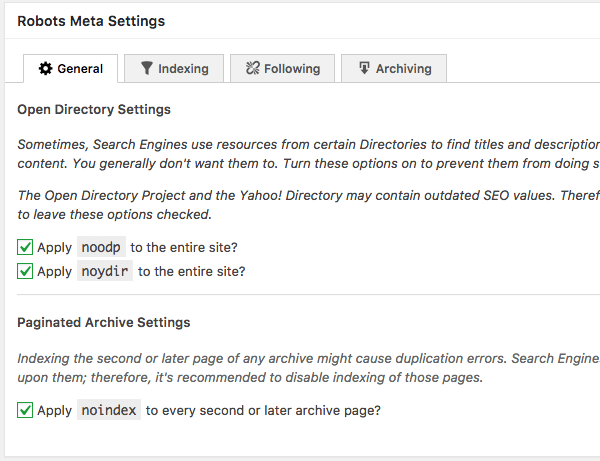 Robots.txt META settings
