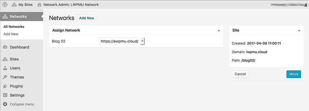 Select the new network for this blog/site.