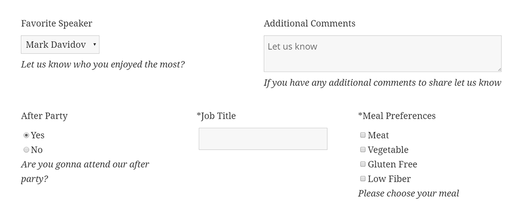 An example of a Tickera custom form.
