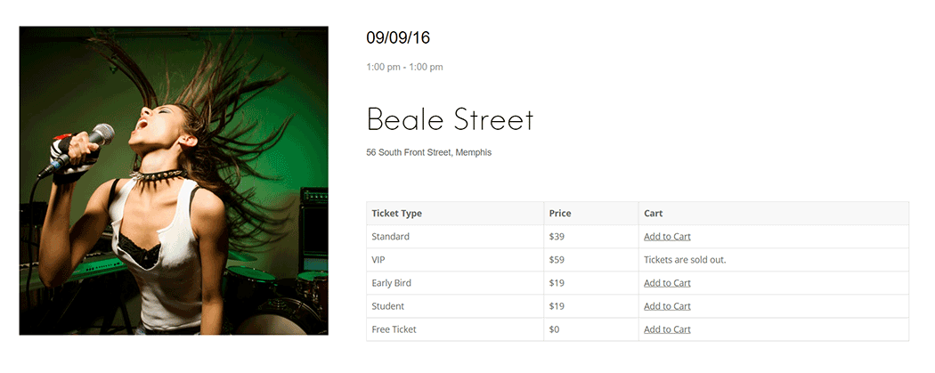 An example of how to display event information on your website using Tickera.