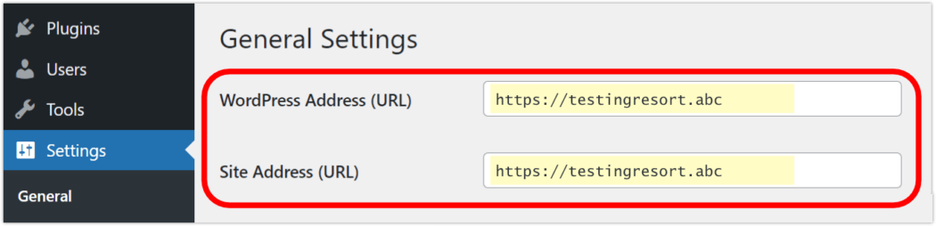 WP settings URL check