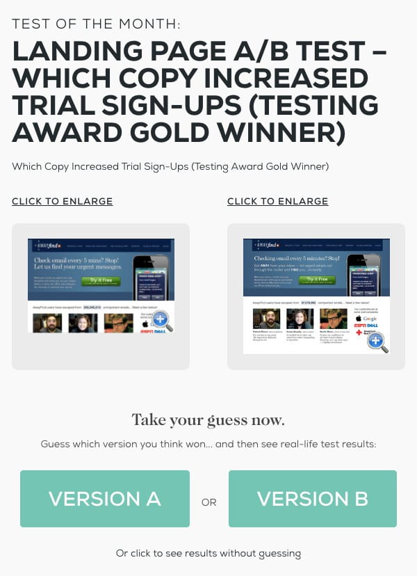 Behave A/B test for copy