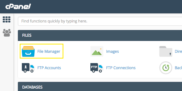 cPanel homepage after logging in