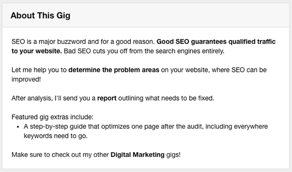 Fiverr gig description