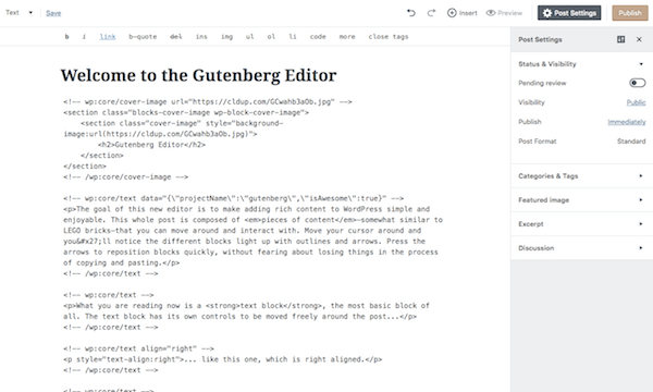 Screenshot of Gutenberg Editor