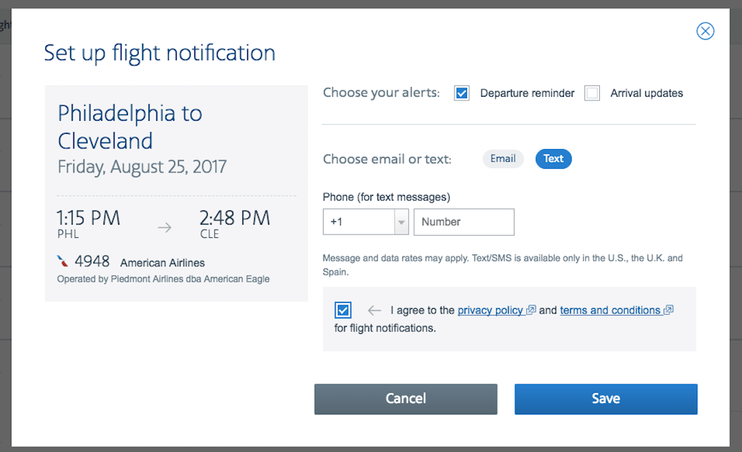 SMS for WordPress - American Airlines Text Notification Setup