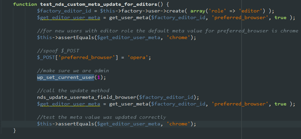 Failing test meta update code