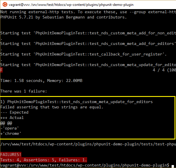 Failing test meta update phpunit