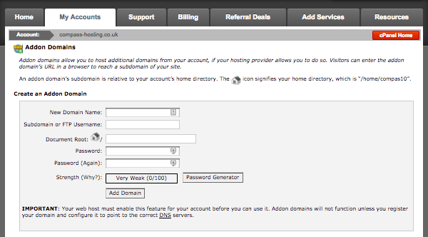 configuring an addon domain