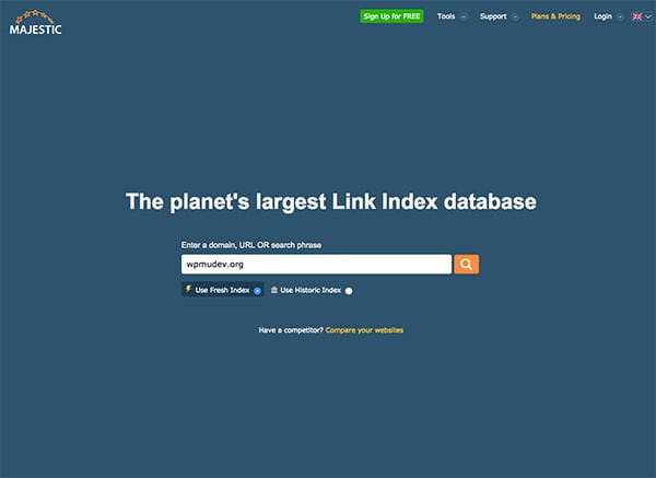 Majestic SEO homepage