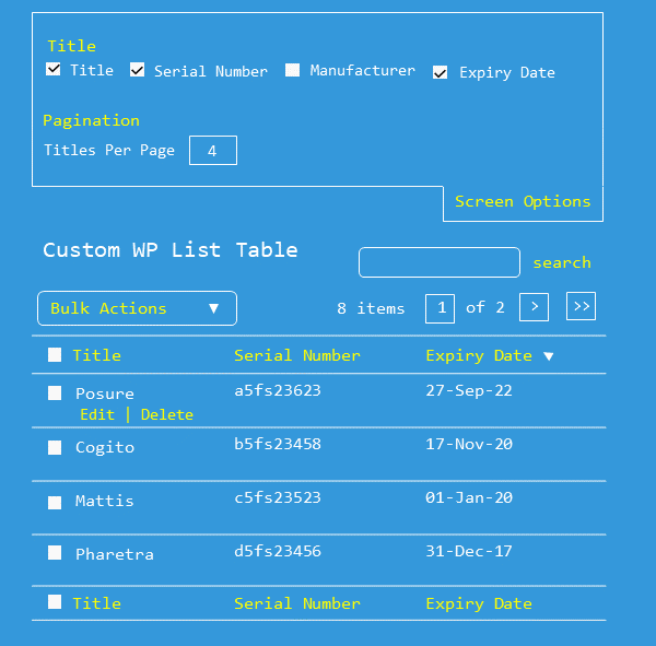 wordpress admin table