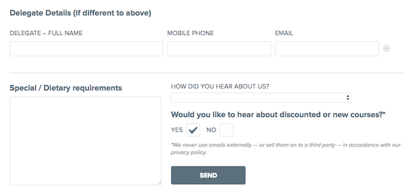 A booking form with auto-completed checkbox