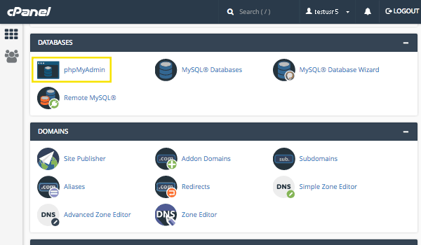 The cPanel interface.