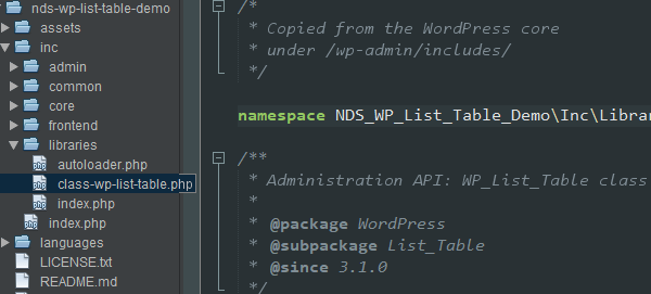importing the wp-list-table class manually