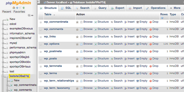 phpMyAdmin interface