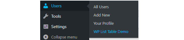 user-menu for the list table