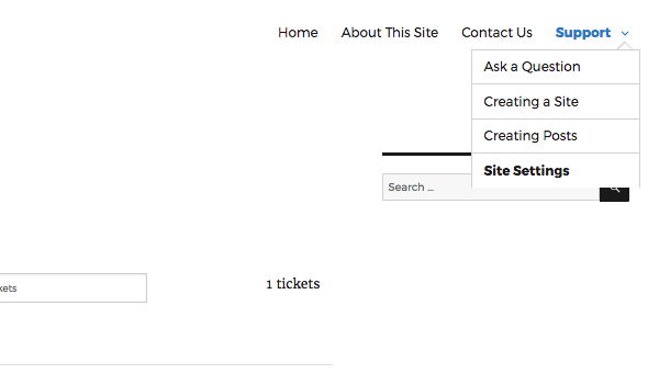 support categories in the navigation menu