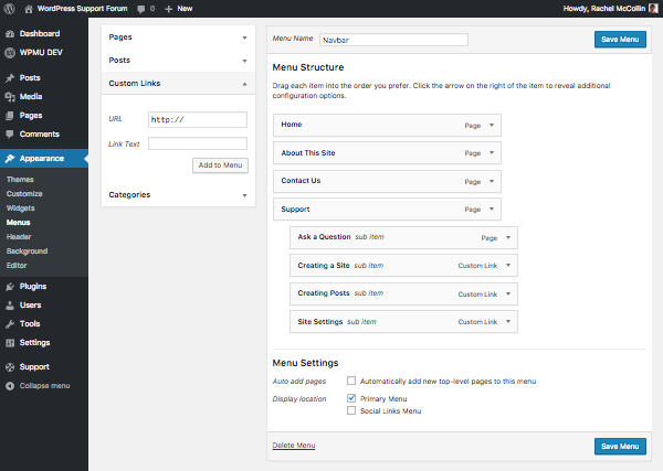 adding category links via the menu admin screen