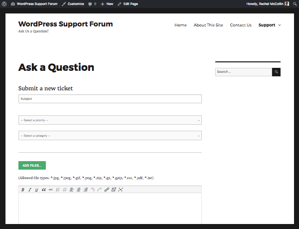 submit ticket screen