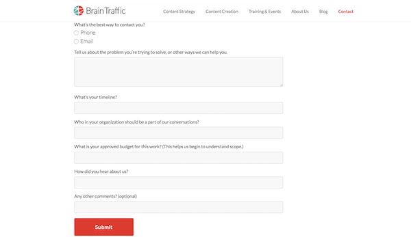 Perfect Contact Form - BrainTraffic Alignment