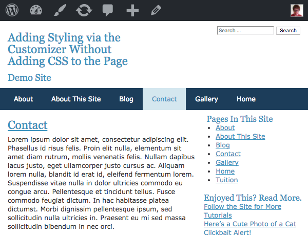 website with blue nav menu