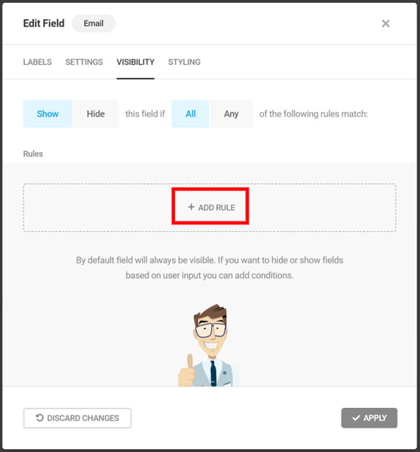 Forminator screenshot with conditional logic button
