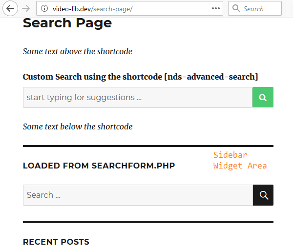 custom search form with shortcode