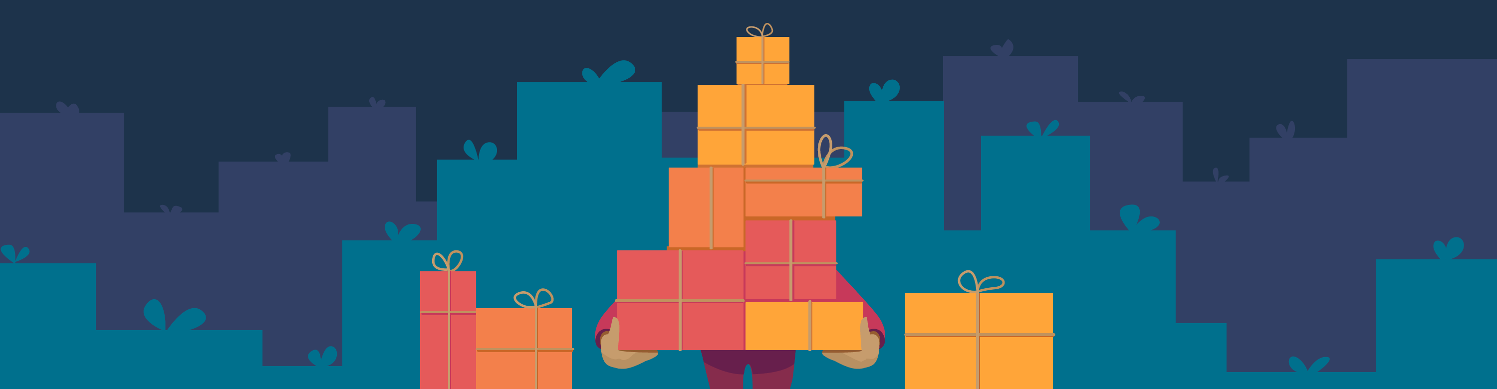 Banner illustration of person carrying gifts