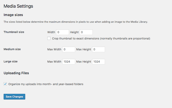 WordPress Media Settings
