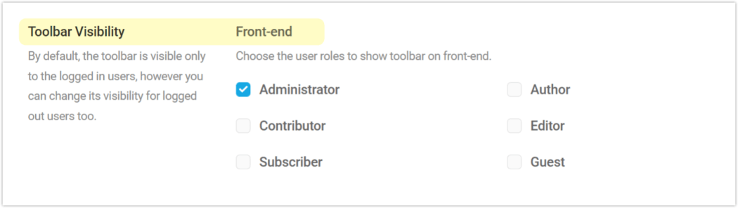 Admin bar tools visibility