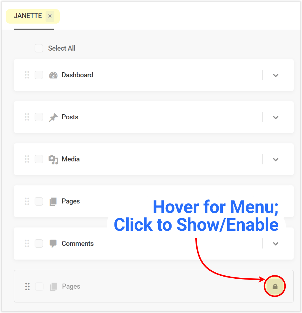 Branda custom user show/enable access