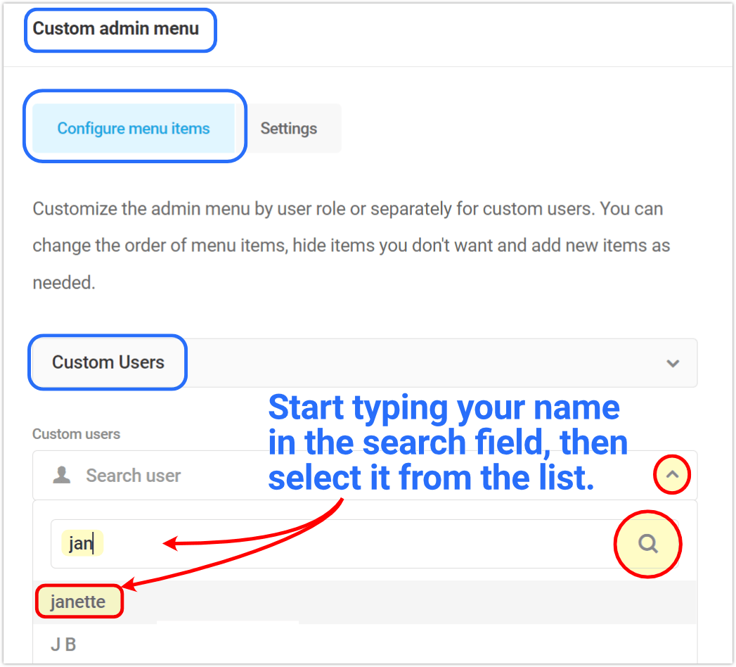 Branda custom user, select name