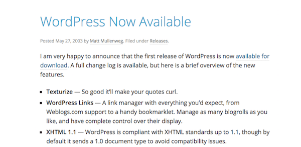 WordPress announcement