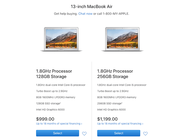 Upsell and Cross-sell - MacBook Air Storage Options