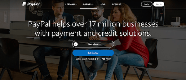 PayPal Business solutions page