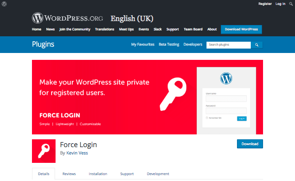 force login plugin page
