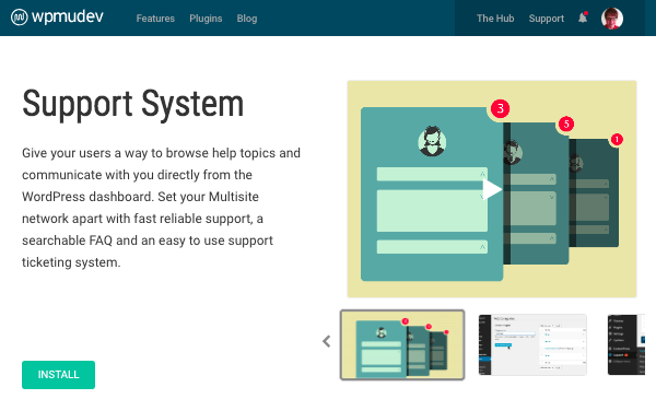 Support system plugin page on WPMU DEV website