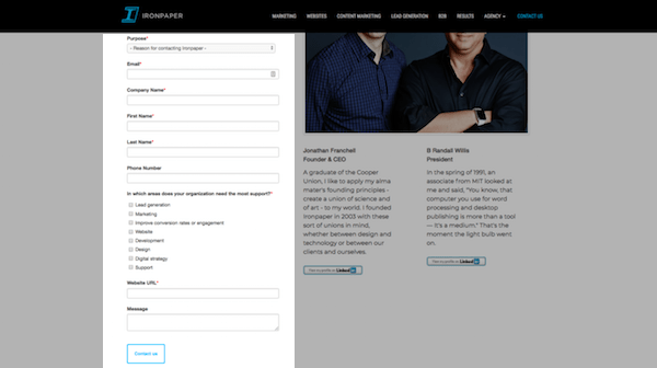 B2B and B2C Websites - Ironpaper Contact Form