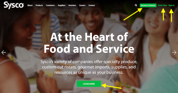 B2B and B2C Websites - Sysco CTAs