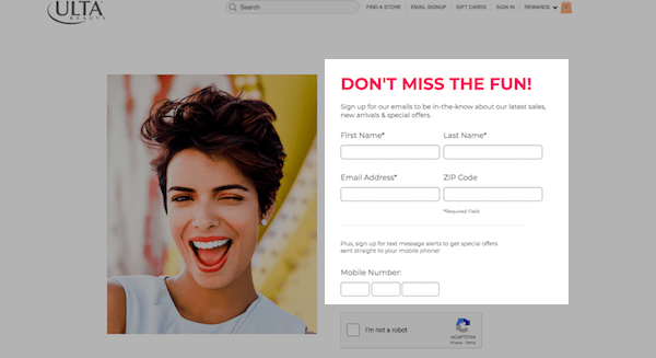 B2B and B2C Websites - Ulta Contact Form
