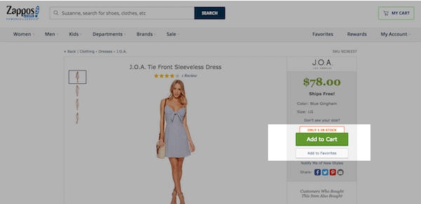 B2B and B2C Websites - Zappos CTAs
