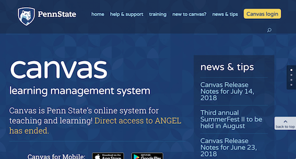 Canvas Learning Management System Home