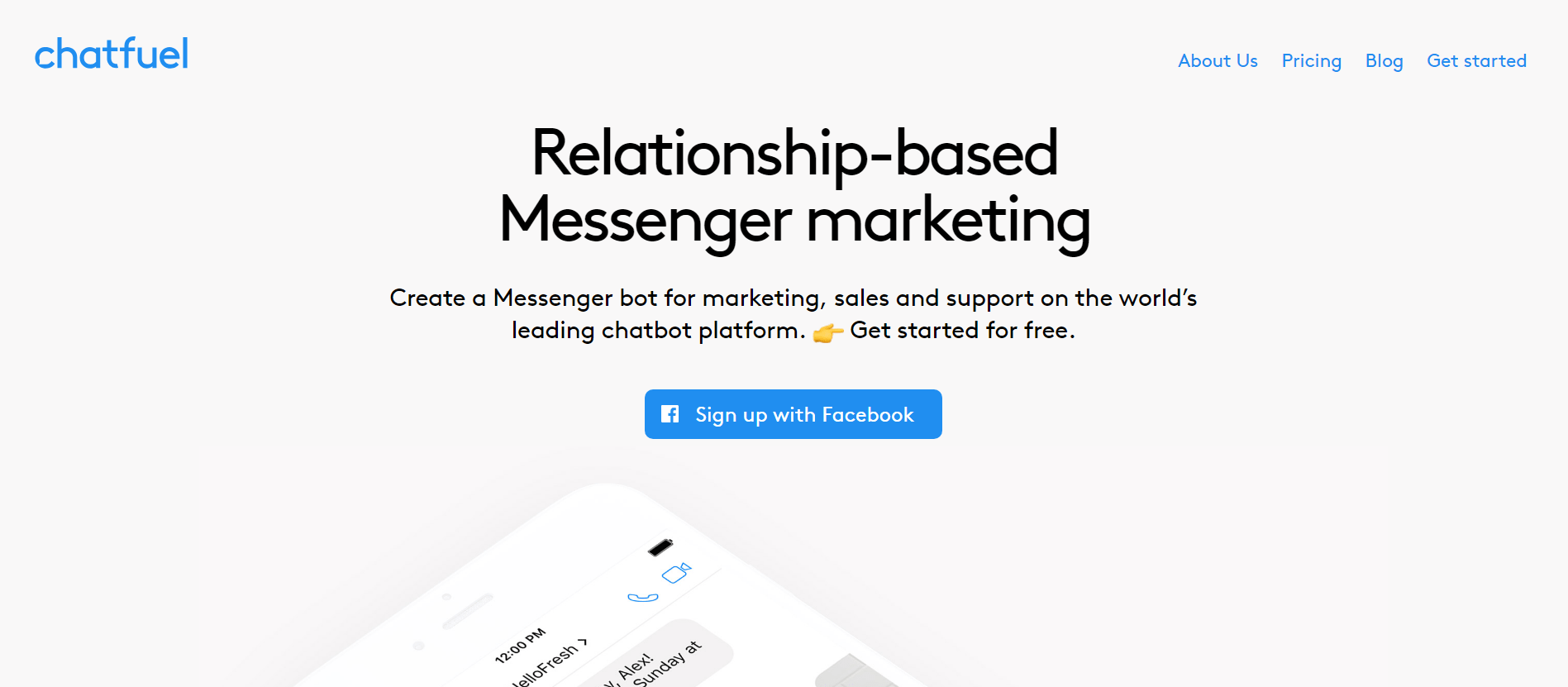 facebook messenger marketing - chatfuel landing page