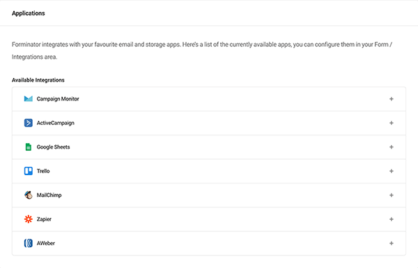 Forminator integrations list