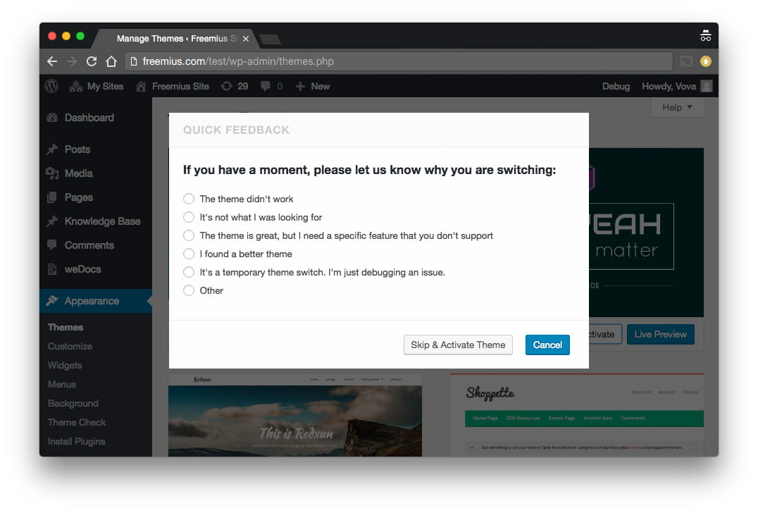 A screenshot of an example uninstall survey.
